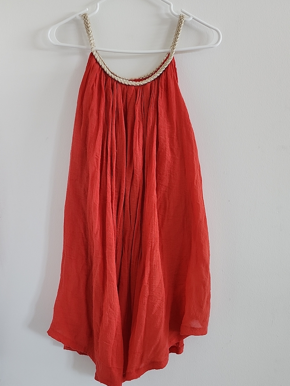Burnt Oeange Braided-Strap Mini Dress
